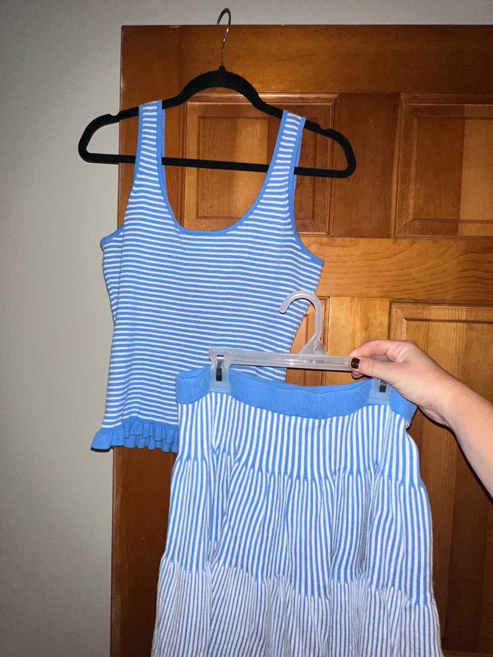 Blue & White Striped Tank Top and Skirt Set